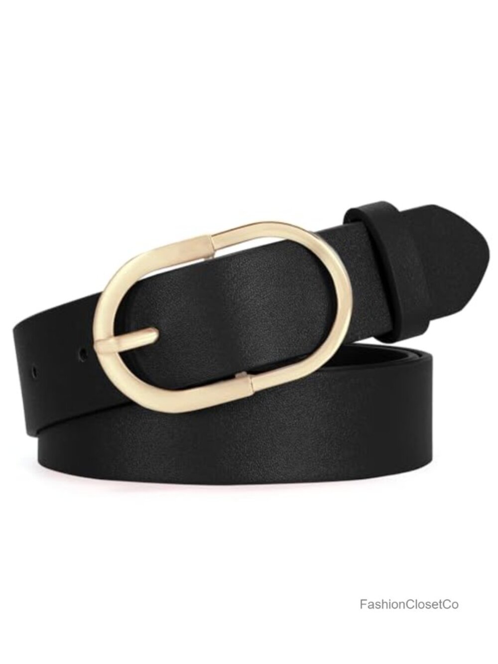 Women Faux Leather Belt with Gold Curved Pin Buckle, Classic Chic Belt for
